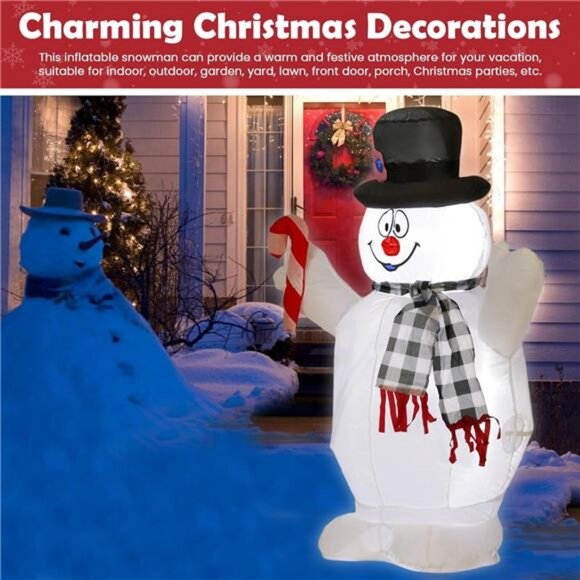 4FTChristmas Snowman Black and White Collar Hand-held Crutch Built-in LED Lights - Picture 5 of 7